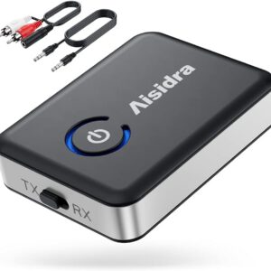 Bluetooth Transmitter Receiver, Aisidra V5.0 Bluetooth Adapter for Audio, 2-in-1 Bluetooth AUX Adapter for TV/Car/PC/MP3 Player/Home Theater/Switch, Low Latency, Pairs 2 Devices Simultaneously