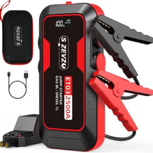 S ZEVZO ET03 Car Jump Starter 2500A Jump Starter Battery Pack for Up to 8.0L Gas and 7.0L Diesel Engines, 74Wh Portable 12V Jump Box with USB Ports, LCD Display, Storage Case, and LED Light