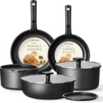 CAROTE Pots and Pans Set Non Stick, Cookware Set Detachable Handle, Nonstick Induction Kitchen Sets Non Stick with Removable Handle, RV Cook Ware, Oven Safe, Black